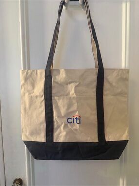 MLB Beige and Black Canvas Tote Bag with Citi Logo
